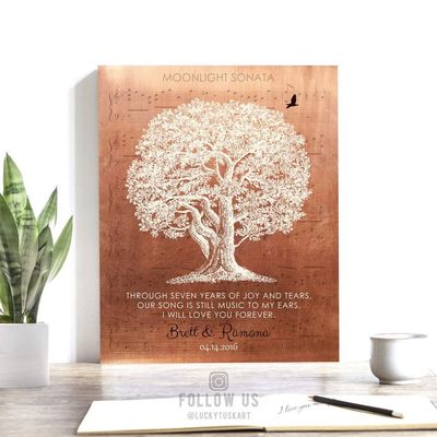 7 Year Anniversary Gift, Love Poem, Sheet Music, Our Song, Faux Copper, Personalized Gift For Couple, Custom Art Print on Paper, Canvas or Metal #1332