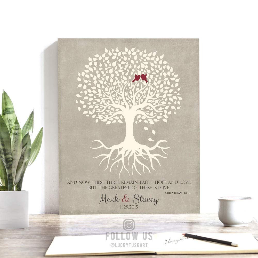 10 Year Anniversary Gift, Gift for Wife, Corinthians 13:13, Tree with Roots, Wedding Anniversary, From Husband Custom Art Print on Paper, Canvas or Metal #1123