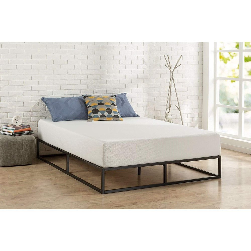 Fast Furnishings Twin Size 10-inch Low Profile Modern Metal Platform Bed Frame with Wooden Slats