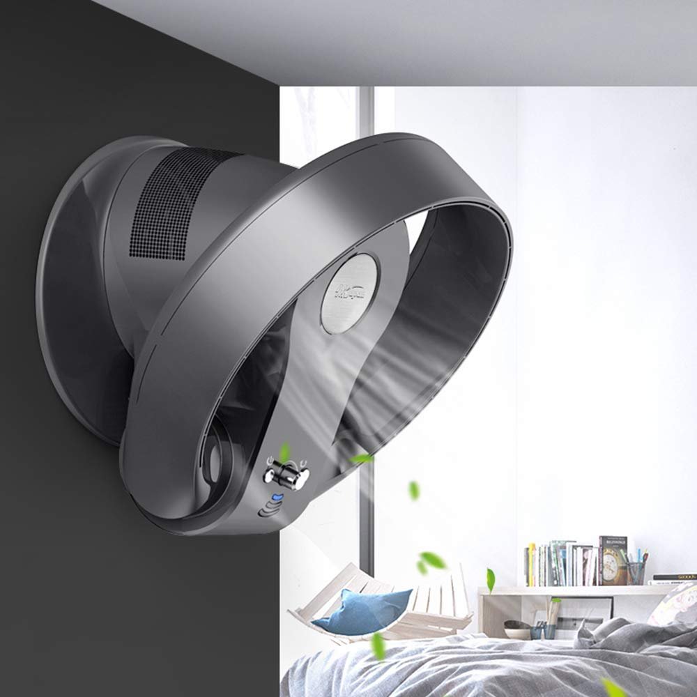 Bladeless Fan, 180 Adjustable, 90 Rotation, Ultra-Quiet Leafless Oscillating Fan, with Remote Control/Timer, Black/Grey, 26W