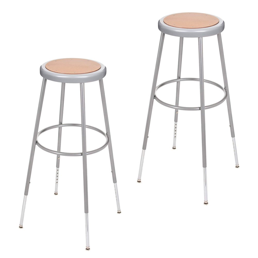 OEF Furnishings OEF6230H/2 Premium Commercial-Grade All-Purpose Round Stool (Height-Adjustable, 3038 inch Range, Gray Frame, Masonite Wood Seat, 2-Pack)