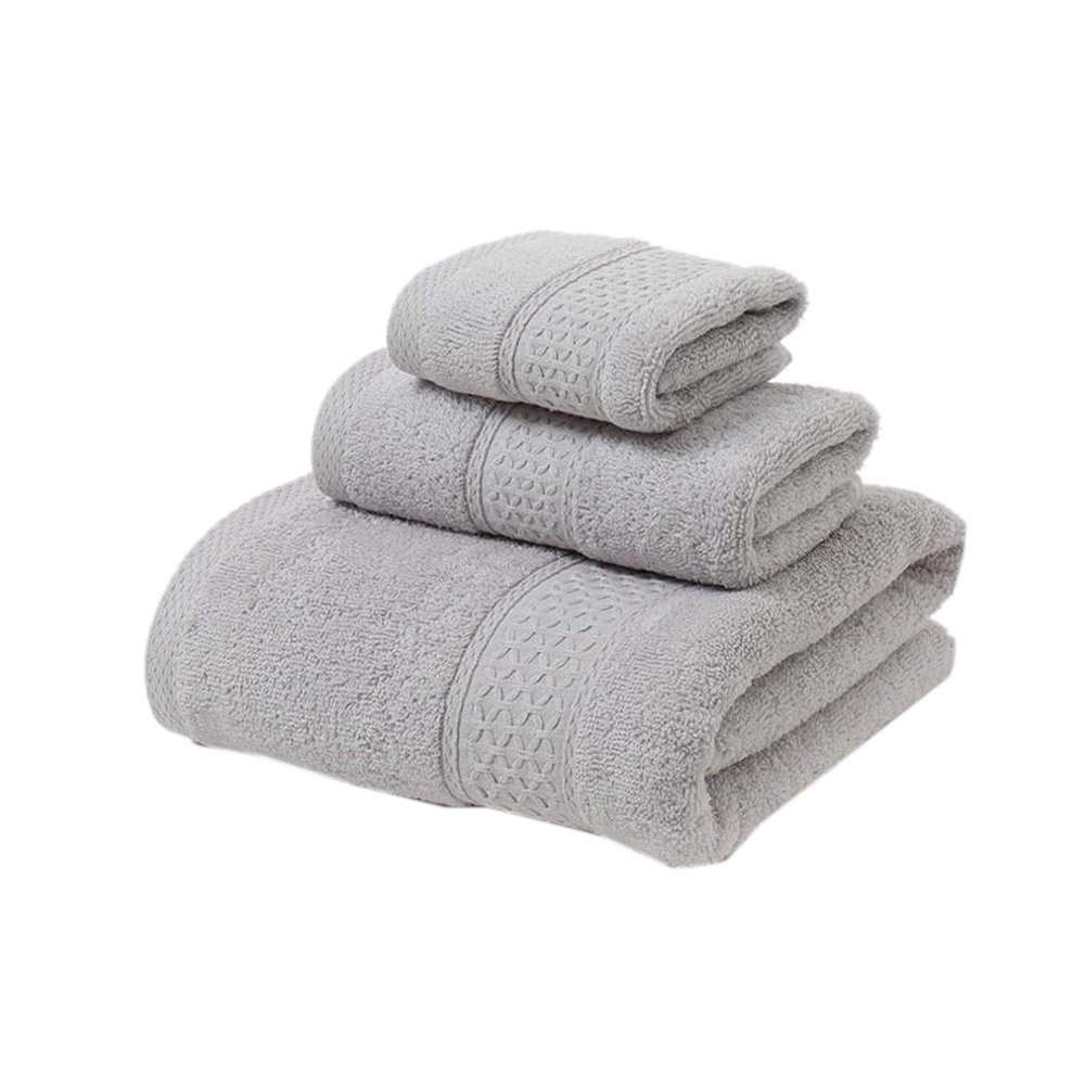 Elonglin 3 Piece Towel Set, 1 Bath Towel & 2 Hand Towels, Cotton Highly Absorbent Towels for Bathroom, Shower Towel (Light Grey)
