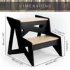 Wooden 2 Step Stool for Toddlers and Adults, Small Footstool Helper, Two Steps Ladder stools, Child for Kitchen Bathroom Garden, Stepping Seats (Black with Dog) view 3