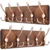 SKOLOO Coat Rack Wall Mounted - Pack of 2, Wooden, Heavy Duty, Rustic Coat Hooks for Wall, Wall Coat Rack with 5 Triple Hooks for Hanging Clothes, Jacket, Hat(Brown & Retro Red) view 1