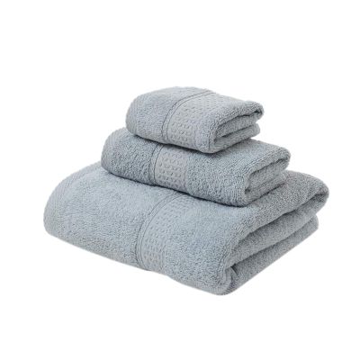 Elonglin 3 Piece Towel Set, 1 Bath Towel & 2 Hand Towels, Cotton Highly Absorbent Towels for Bathroom, Shower Towel (Grey)