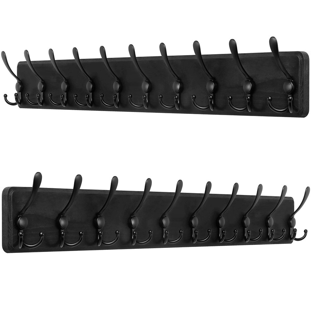 SKOLOO Rustic Large Wall Mounted Coat Rack-38.6" Long Coat Rack for Wall, Pine Solid Wood Coat Rack Hook, Farmhouse Coat Hanger Wall Mount for Hanging Jacket Coat Hat, Pack of 2