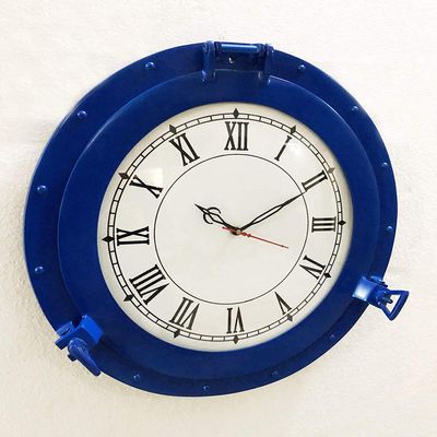 12" Antique Marine Blue Ship Porthole Clock Nautical Wall Mounted Clock Home Decorative