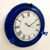 12" Antique Marine Blue Ship Porthole Clock Nautical Wall Mounted Clock Home Decorative view 2