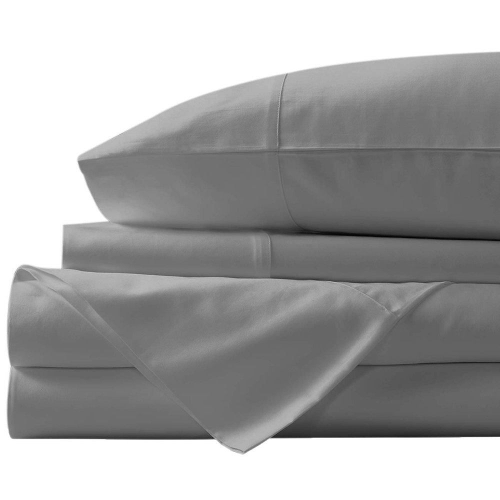 1000 TC Cotton Bed Sheets on Amazon - 4 Pc Silver Grey, Cal-King Sheet Set, Single Ply Long Staple Combed Cotton Yarns, Best Luxury Hotel Sheets Like Sateen Weave, Fits Mattress Upto 21'' Deep Pocket