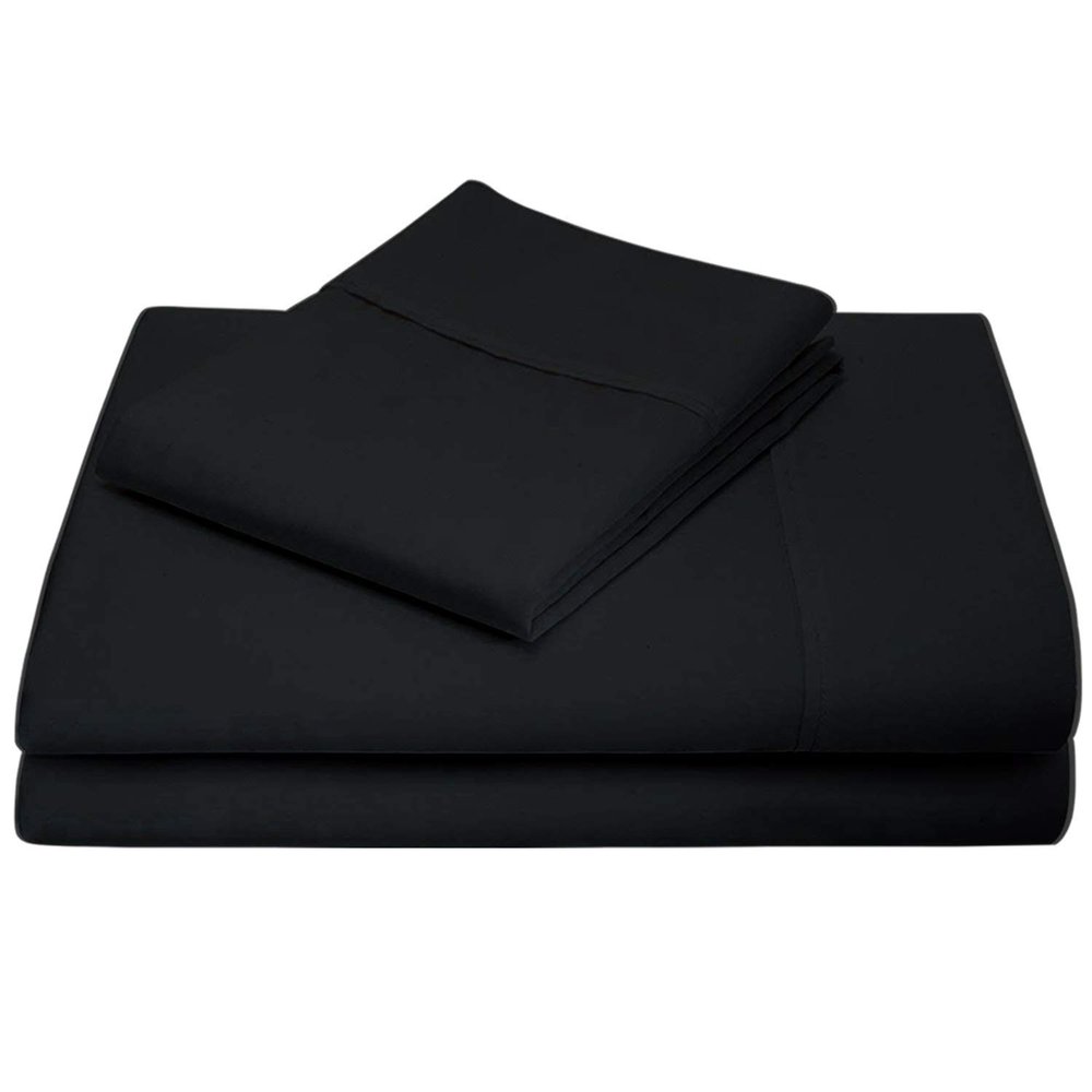 1000 TC Cotton Bed Sheets on Amazon - 4 Pc Black, Cal-King Sheet Set, Single Ply Long Staple Combed Cotton Yarns, Best Luxury Hotel Sheets Like Sateen Weave, Fits Mattress Upto 21'' Deep Pocket