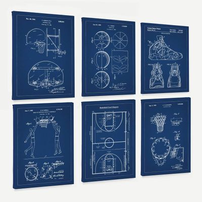 WUNDERKAMMER STUDIO - Basketball Patent Poster Art - Basketball Wall Art - Basketball Gift - Home Decor - Set of 6-11 x 14 Canvas