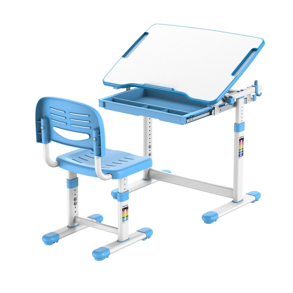 Mount-It! Kids Desk and Chair Set, Height Adjustable Sturdy, Kid Study Workstation and Chair Set for Boys, Home School, Arts, Drawing, Crafts, Ergonomic Childrens Storage Drawer Blue
