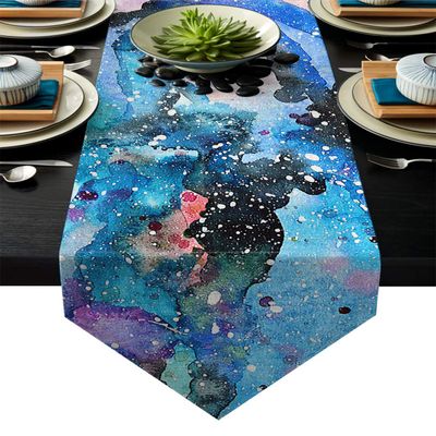 Fandim Fly Dining Table Runner 13 x 90 Inch, Vibrant Stains of Watercolor Paint Splatters Brushstrokes Dripping Liquid Art Table Runners for Morden Stylish Wedding Party Holiday Table Setting Decor