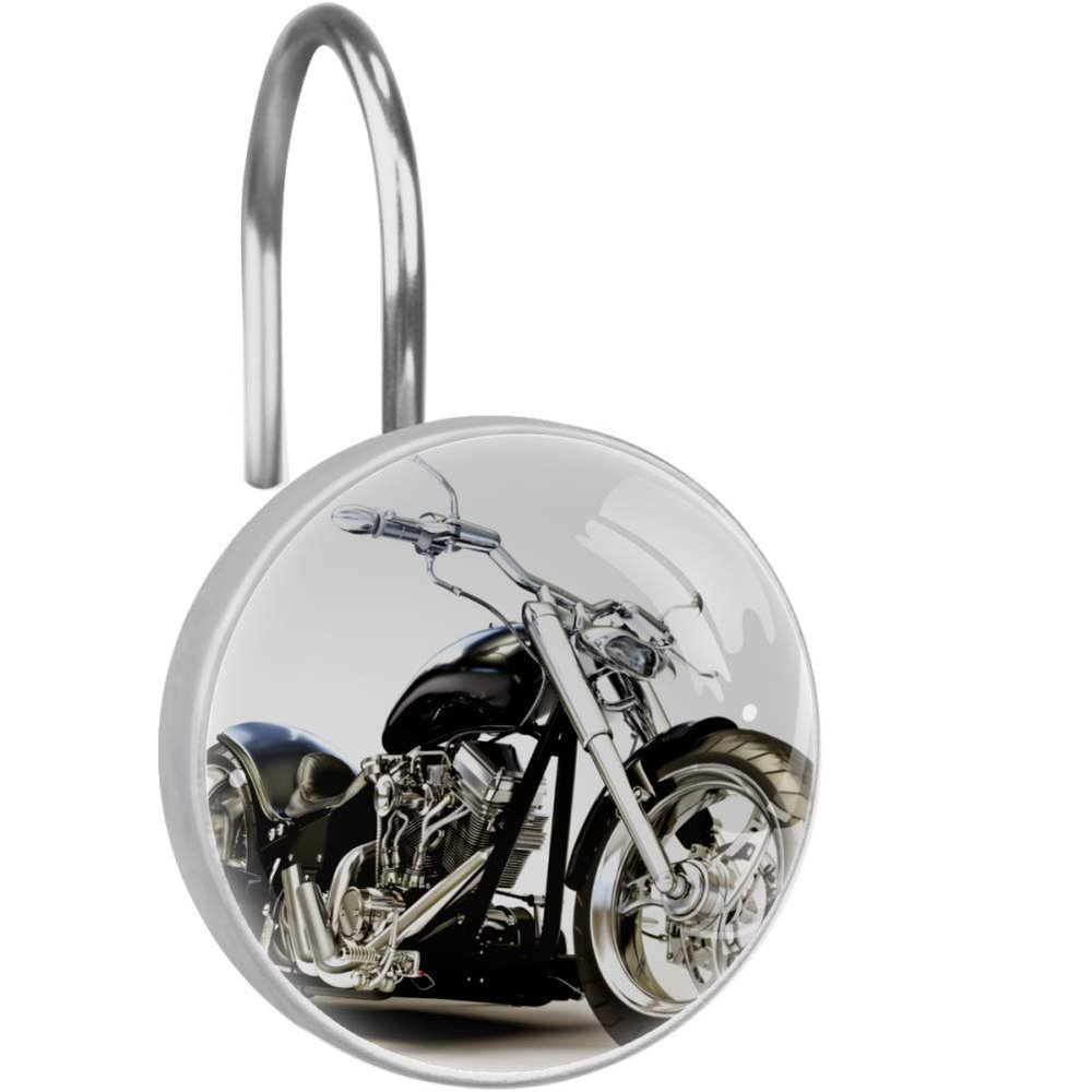 Siebzeh A Cool Motorcycle Shower Curtain Hooks Metal Decorative Resin Hooks 12PCS Anti Rust Decorative Resin Glass Stainless Steel Hooks for Bathroom Baby Room Living Room