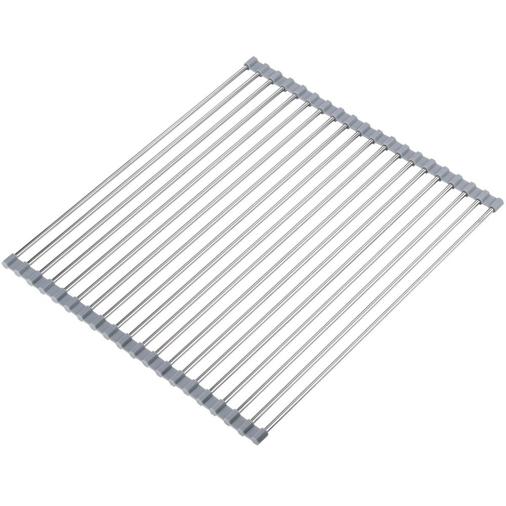 Hhyn Roll Up Dish Drying Rack Over The Sink 17.7"(L) x 15.6"(W), Multipurpose Foldable Stainless Steel Kitchen Rollable Drainer Rack, Gray