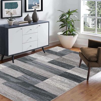 BNM Indoor Large Area Rug with Jute Backing, Modern Geometric, Perfect for Living and Dining Room, Bedroom, Hardwood Floors, Office, Dorm, Entryway, Rockwood Collection, 8' x 10', Blue-Taupe