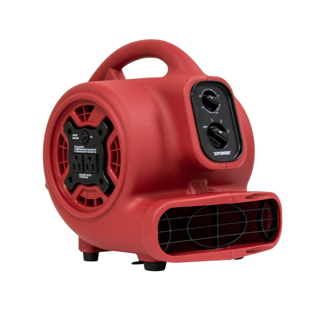 XPOWER P-230AT 1/5 HP 800 CFM 3 Speeds Mini Air Mover with 3-Hour Timer and Built-in Dual Outlets for Daisy Chain, 2.3-Amp