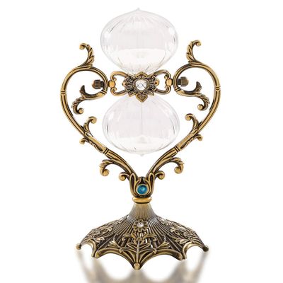 Hourglass Sand Timer 60 Minutes, Vintage Engraved Sand Clock 60 Minutes, Antique 1 Hour Glass, Brass Sand Watch 60 Min, Large Metal Rotating Sandglass Timer with White Sand for Home Office Decoration