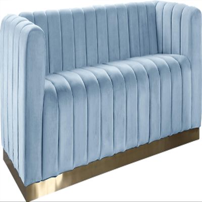 Meridian Furniture 603SkyBlu-S Marlon Collection Modern | Contemporary Velvet Upholstered Sofa with Deep Channlel Tufting and Brushed Gold Finish, Sky Blue, 86.5" W x 34" D x 28" H