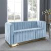 Meridian Furniture 603SkyBlu-S Marlon Collection Modern | Contemporary Velvet Upholstered Sofa with Deep Channlel Tufting and Brushed Gold Finish, Sky Blue, 86.5" W x 34" D x 28" H view 2