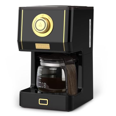 Amaste Coffee Maker, 25 Oz Drip Retro Style Coffee Machine with Glass Coffee Pot with Reusable Coffee Filter & Three Brewing Modes, Warming Plate, CM 1003AE-Black