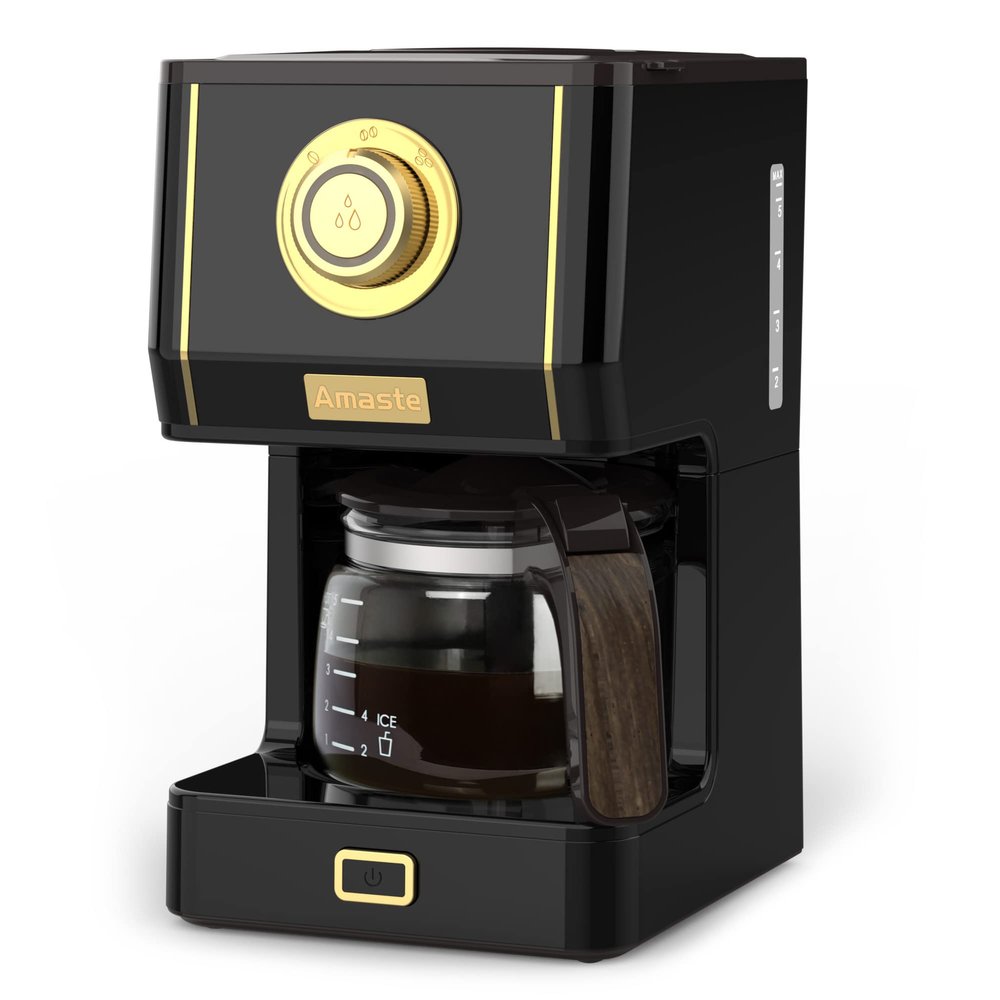 Amaste Coffee Maker, 25 Oz Drip Retro Style Coffee Machine with Glass Coffee Pot with Reusable Coffee Filter & Three Brewing Modes, Warming Plate, CM 1003AE-Black