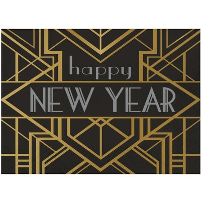 Creative Converting 346109 Happy New Year Lunch Paper Napkins, Black/Gold, 6.5", 16 Ct.
