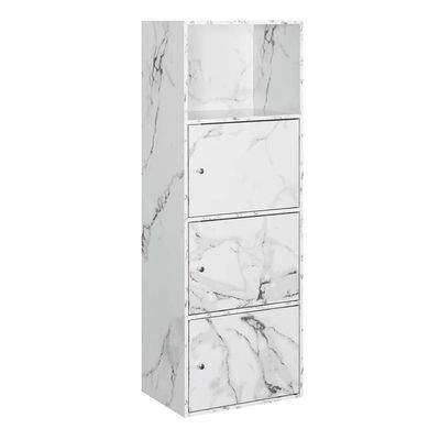 Convenience Concepts Xtra Storage 3 Door Cabinet in White Faux Marble Wood Finish