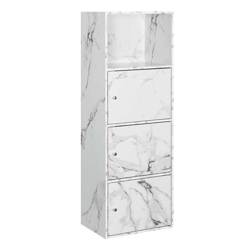 Convenience Concepts Xtra Storage 3 Door Cabinet in White Faux Marble Wood Finish