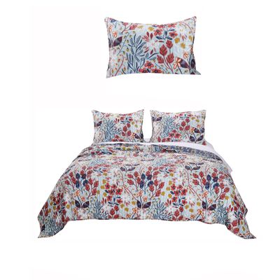 Benjara King Size 3 Piece Polyester Quilt Set with Floral Prints, Multicolor