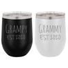 Grampy - Grammy Established Est. 2020 - Stainless Steel Engraved Insulated 12 oz Double-Walled Wine Tumbler with Clear Plastic Lid, (Black/White) view 1