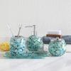 4PCs Mosaic Glass Bathroom Accessories Set with Decorative Pressed Pattern - Includes Hand Soap Dispenser & Tumbler & Soap Dish & Toothbrush Holder (Green) view 3