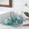 4PCs Mosaic Glass Bathroom Accessories Set with Decorative Pressed Pattern - Includes Hand Soap Dispenser & Tumbler & Soap Dish & Toothbrush Holder (Green) view 4
