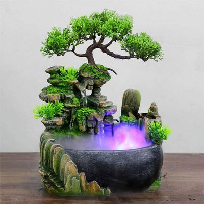 Chinese Style Rockery Water Fountain Desktop Fengshui Lamp Waterfall Waterscape Home Decor Indoor LED Light Fountain Ornament for Office Bedroom Desk Home Decor (Style 4)