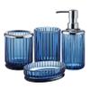 4PCs Heavy Weight Decent Blue Glass Bathroom Accessories Set with Decorative Pressed Pattern - Includes Hand Soap Dispenser & Tumbler & Soap Dish & Toothbrush Holder (Cobalt Blue) view 1