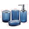 4PCs Heavy Weight Decent Blue Glass Bathroom Accessories Set with Decorative Pressed Pattern - Includes Hand Soap Dispenser & Tumbler & Soap Dish & Toothbrush Holder (Cobalt Blue) view 2