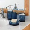 4PCs Heavy Weight Decent Blue Glass Bathroom Accessories Set with Decorative Pressed Pattern - Includes Hand Soap Dispenser & Tumbler & Soap Dish & Toothbrush Holder (Cobalt Blue) view 3