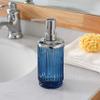 4PCs Heavy Weight Decent Blue Glass Bathroom Accessories Set with Decorative Pressed Pattern - Includes Hand Soap Dispenser & Tumbler & Soap Dish & Toothbrush Holder (Cobalt Blue) view 4