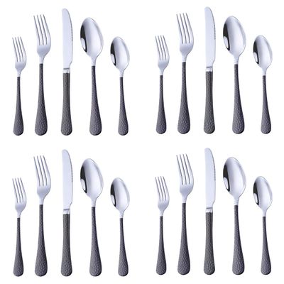 20-Piece Black Plated Pattern Handle Flatware Set, Stainless Steel Cutlery with Knife/Fork/Spoon, Tableware Set Utensils for Home Kitchen Restaurant Party, Mirror Polished Dishwasher Safe