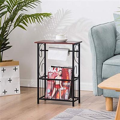 CAIDE-STORE Bathroom Floor Storage Side Corner Table Shelf Toilet Tissue Paper Roll Holder Stand Magazine Rack Organizer - Metal Frame & Wood Top (Coffee)