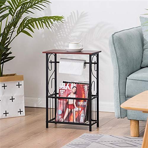 CAIDE-STORE Bathroom Floor Storage Side Corner Table Shelf Toilet Tissue Paper Roll Holder Stand Magazine Rack Organizer - Metal Frame & Wood Top (Coffee)