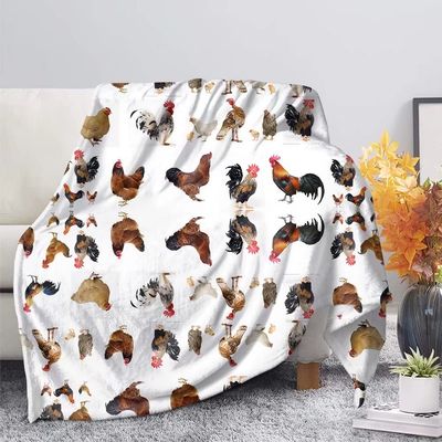 AFPANQZ Chicken Printed Super Soft Fuzzy Faux Fur Reversible Flannel Throw Blanket for Sofa, Couch and Bed - Plush Blanket Funny White 44.8x60inch
