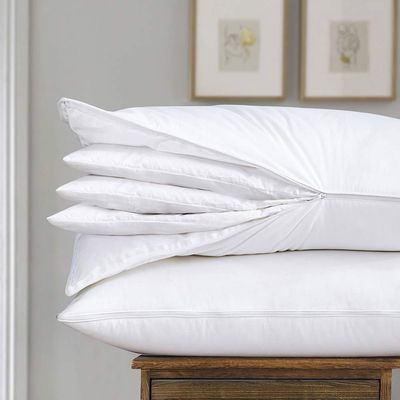 AIKOFUL Adjustable Layer Pillow for Sleeping,Premium Goose Feather Pillow with 100% Cotton Zipper Cover,Queen Size Set of 2