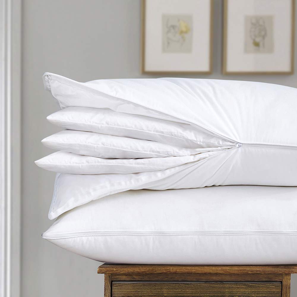 AIKOFUL Adjustable Layer Pillow for Sleeping,Premium Goose Feather Pillow with 100% Cotton Zipper Cover,Queen Size Set of 2