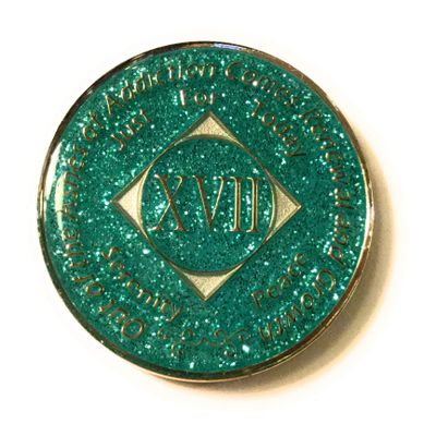 17 Year NA Aqua, Blue, Bling, Glitter, Recovery, Clean, Medallion - Chip, Coin, Token