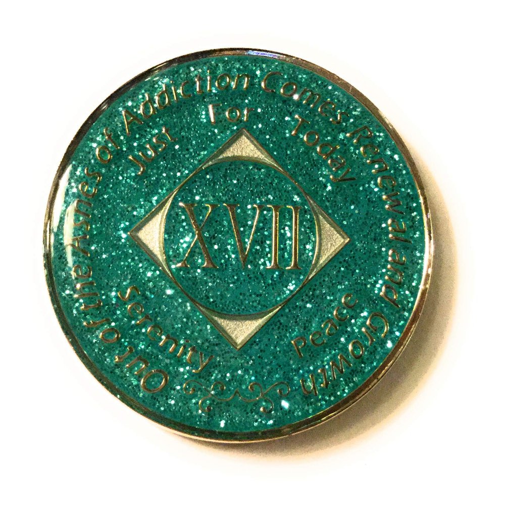 17 Year NA Aqua, Blue, Bling, Glitter, Recovery, Clean, Medallion - Chip, Coin, Token