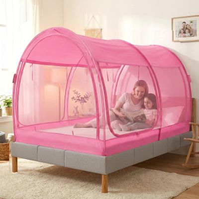 LEEDOR Mosquito Net Bed Tent Canopy Indoor Tent Privacy Bed Fort Dream Tent for Kids or Adult Pink Twin 75 X 39 X 47H'' (Mattress Not Included)