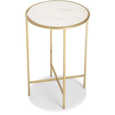 Adore Decor Elliot Side Table, Metal Frame with Solid Round Top, Small Accent Furniture for Living Room, White Marble & Gold