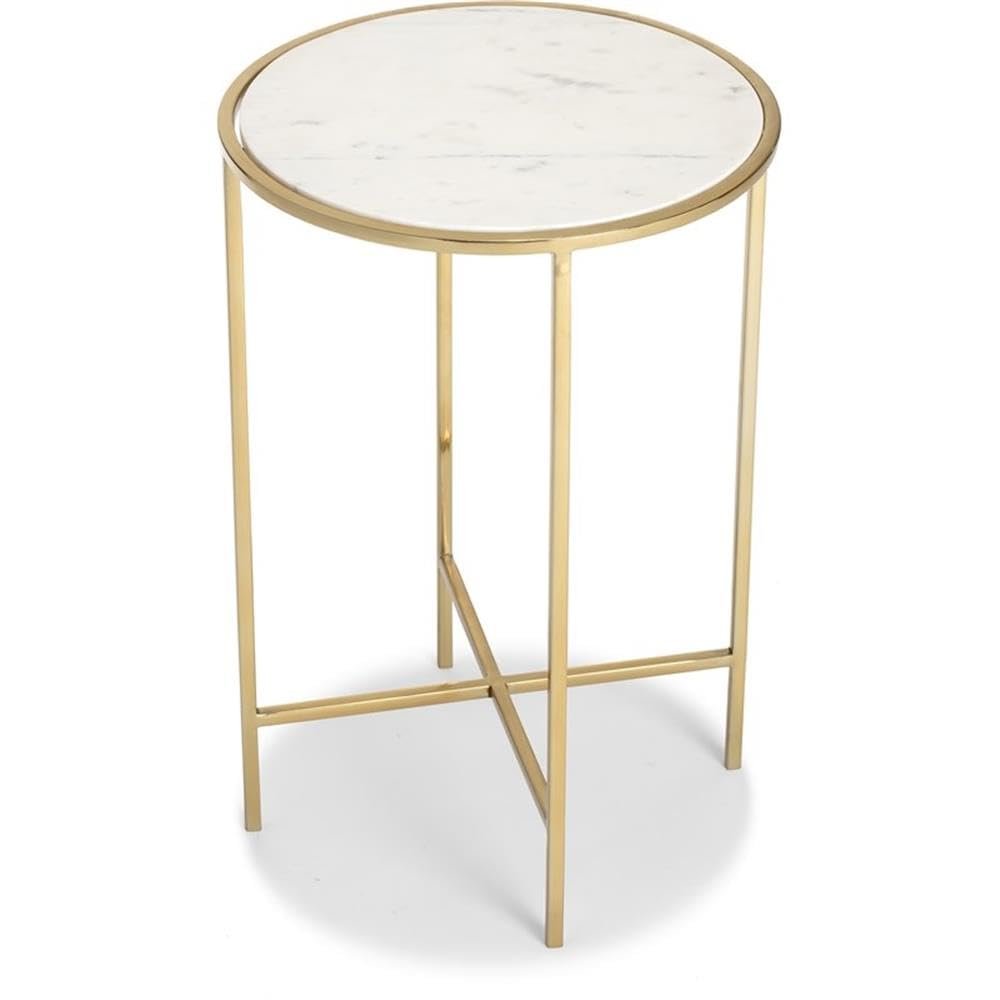 Adore Decor Elliot Side Table, Metal Frame with Solid Round Top, Small Accent Furniture for Living Room, White Marble & Gold