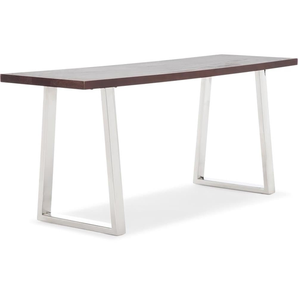 Finch Lionel Wood and Stainless Steel Metal Bench, Contemporary Living Room Furniture, Entryway Shoe Console, Modern Polished Silver Legs, Dark Walnut Brown